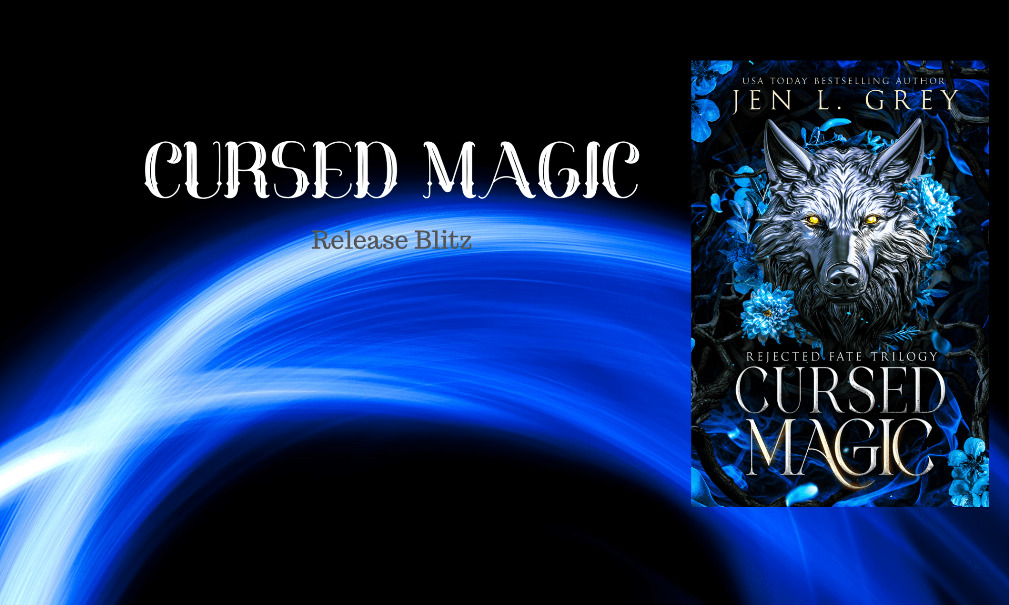 Blue background with the cover for the book